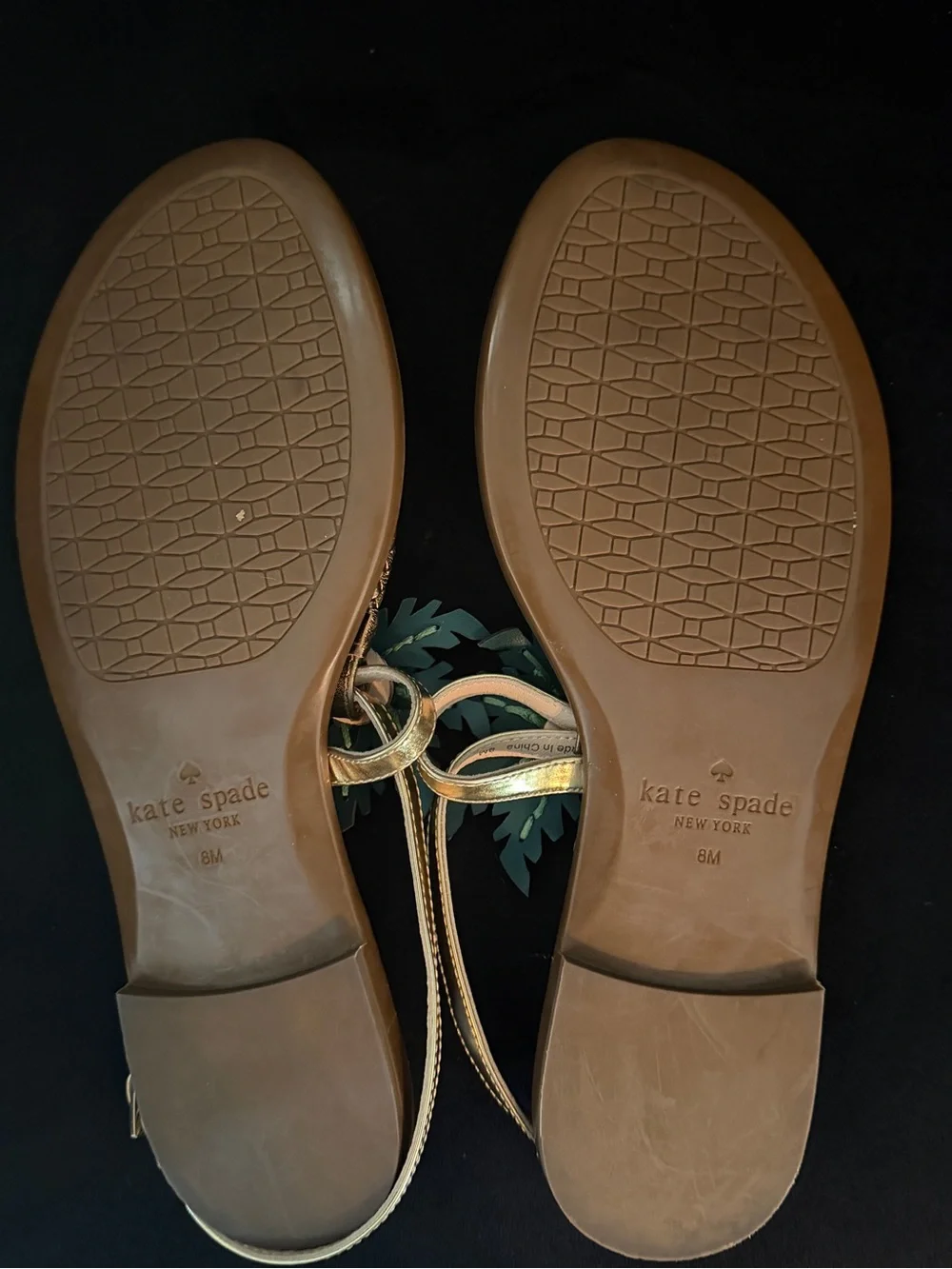 kate spade gold and green floral embossed sole sandals